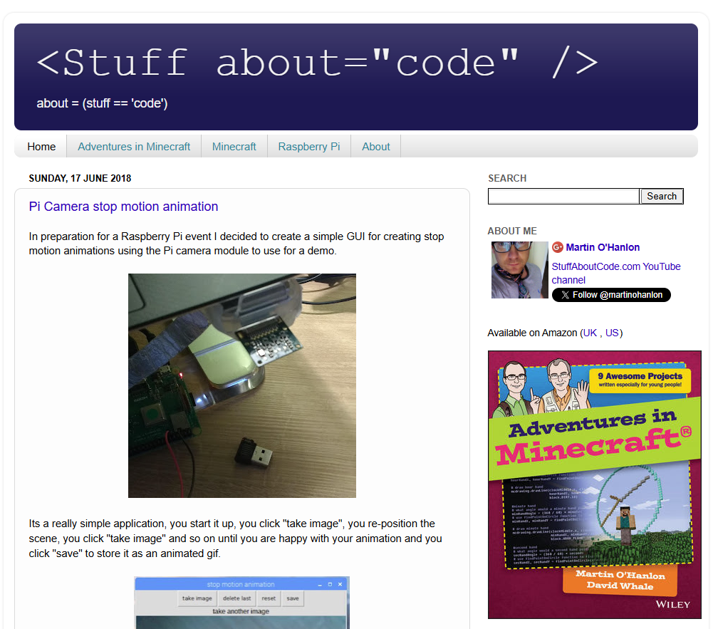 The old stuffaboutcode.com, running on Blogger